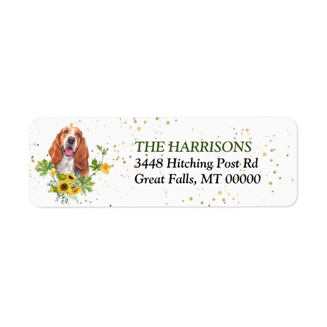 Sunflower Eucalyptus Basset Hound Return Address Label (Front)