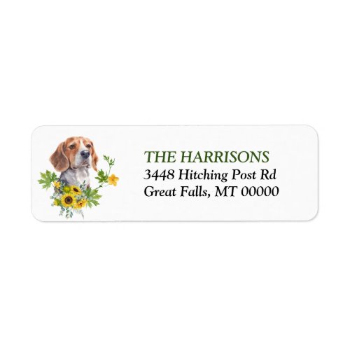 Sunflower Eucalyptus Beagle Dog Return Address Label
