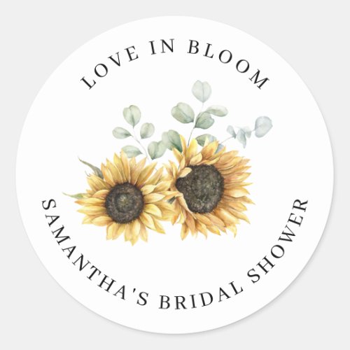 Sunflower Eucalyptus Bloom Bridal Shower Classic Round Sticker