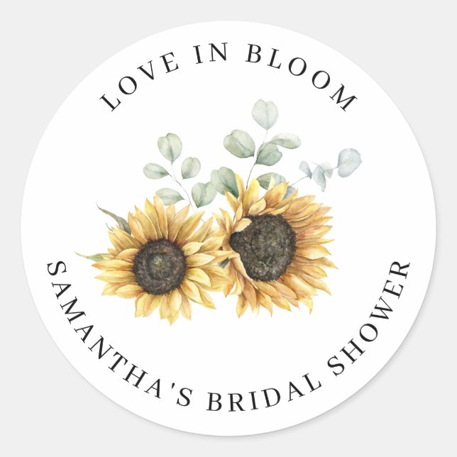 Sunflower Eucalyptus Bloom Bridal Shower Classic Round Sticker (Front)