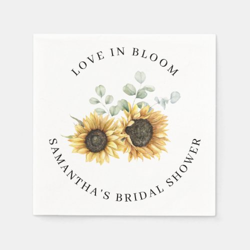 Sunflower Eucalyptus Bloom Bridal Shower Paper Napkins