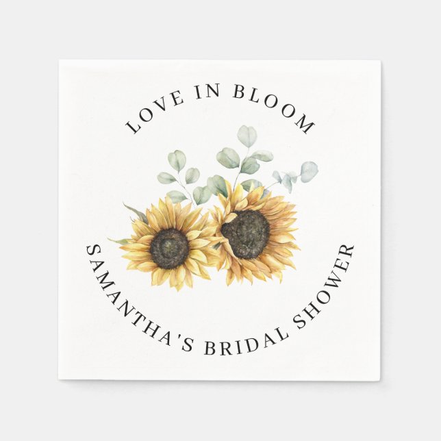Sunflower Eucalyptus Bloom Bridal Shower Paper Napkins (Front)