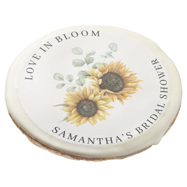 Sunflower Eucalyptus Bloom Bridal Shower Sugar Cookie (Angled)