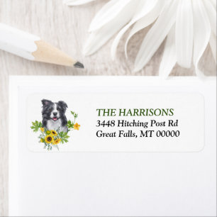 Sunflower Eucalyptus Border Collie Dog Label