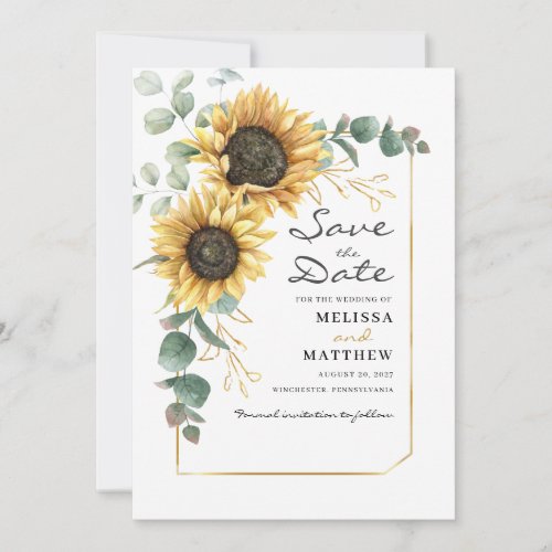 Sunflower Eucalyptus Botanical Modern Floral Save The Date