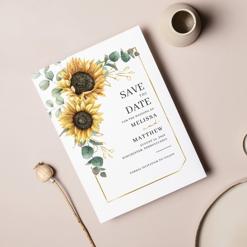 Sunflower Eucalyptus Botanical Modern Floral Save The Date