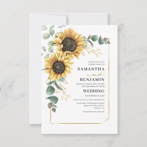 Sunflower Eucalyptus Botanical Wedding Invitation