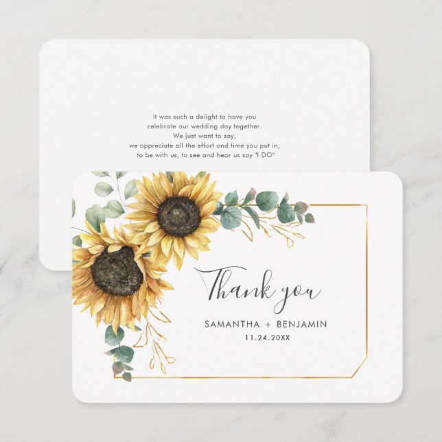 Sunflower Eucalyptus Botanical Wedding Thank You Card (Front/Back)