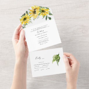 Sunflower Eucalyptus Both Parents Wedding All In One Invitation