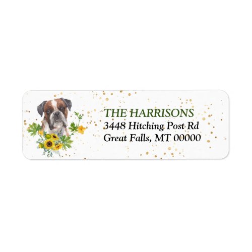 Sunflower Eucalyptus Boxer Dog Return Address Label