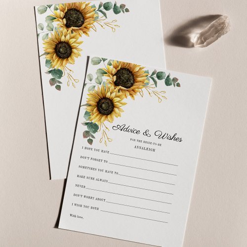 Sunflower Eucalyptus Bridal Shower Advice Card