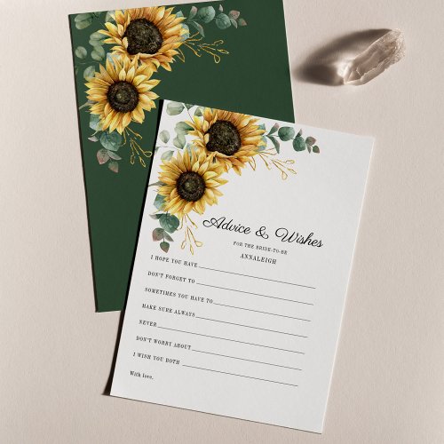 Sunflower Eucalyptus Bridal Shower Advice Card