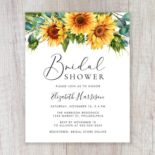 Sunflower Eucalyptus Bridal Shower Invitation