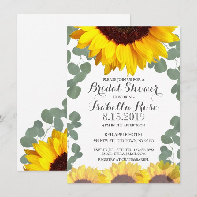 Sunflower Eucalyptus Bridal Shower Invitations (Front/Back)