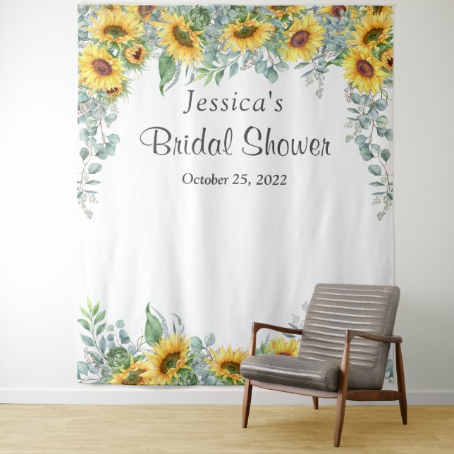 Sunflower Eucalyptus Bridal Shower Photo Backdrop (In Situ)