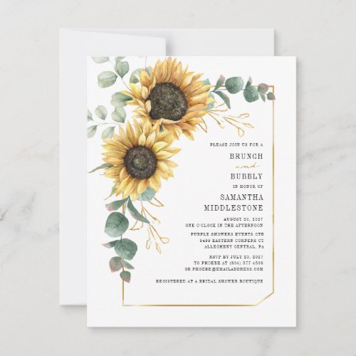 Sunflower Eucalyptus Brunch Bubbly Bridal Shower Invitation