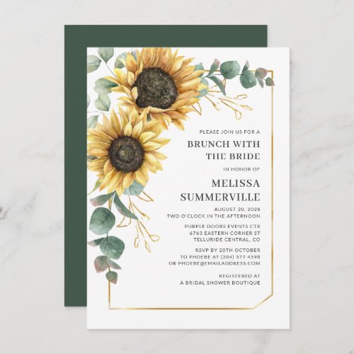 Sunflower Eucalyptus Brunch with Bride Greenery Invitation