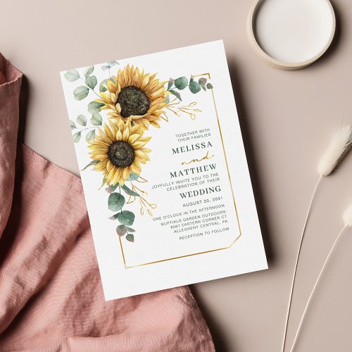 Sunflower Eucalyptus Budget Floral Wedding Note Card