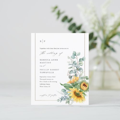 Sunflower Eucalyptus Budget Wedding Invitation