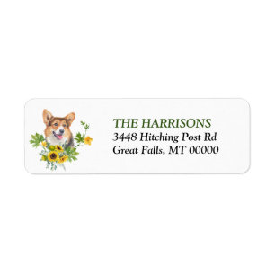 Sunflower Eucalyptus Cardigan Welsh Corgi Dog Label