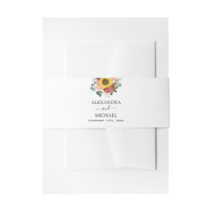 Sunflower Eucalyptus Country Watercolor Wedding Invitation Belly Band