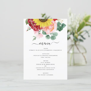 Sunflower Eucalyptus Country Watercolor Wedding Menu