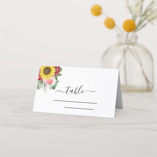 Sunflower Eucalyptus Country Watercolor Wedding Place Card