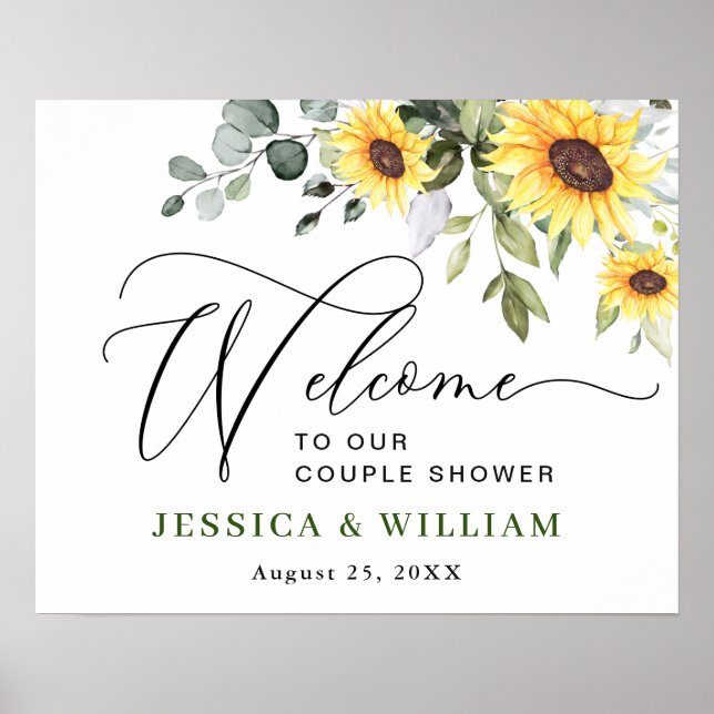 Sunflower Eucalyptus COUPLE SHOWER Welcome Sign (Front)