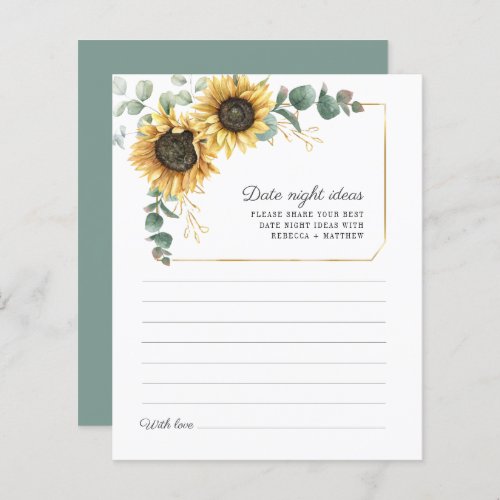 Sunflower Eucalyptus Date Night Ideas Card