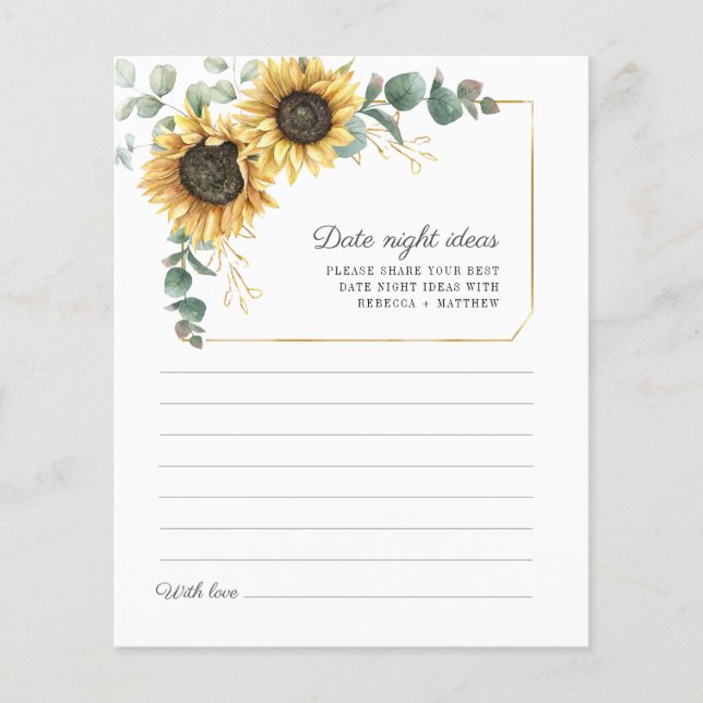 Sunflower Eucalyptus Date Night Ideas Card (Front)