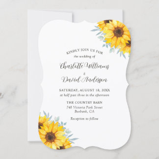 Sunflower Eucalyptus Elegant Monogram Wedding Invitation