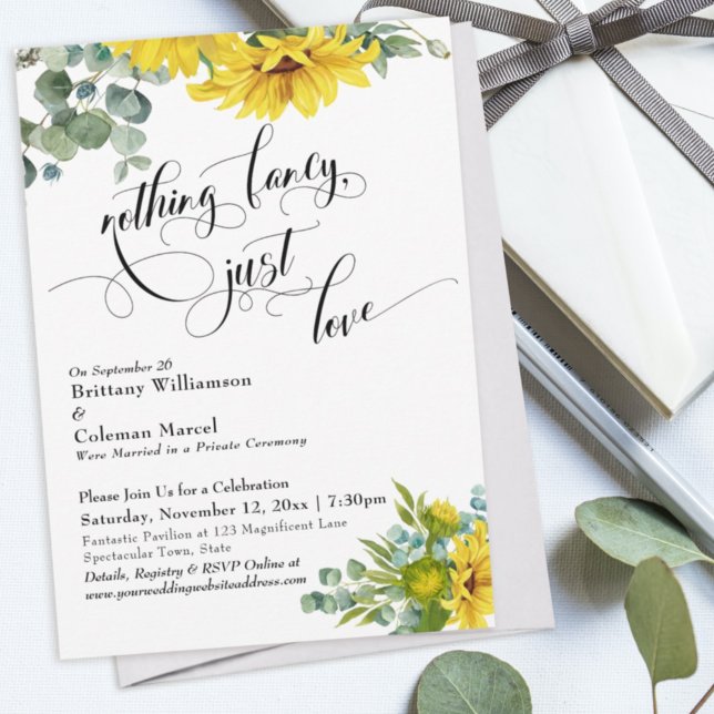 Sunflower Eucalyptus Elegant Typography Reception Invitation (Creator Uploaded)