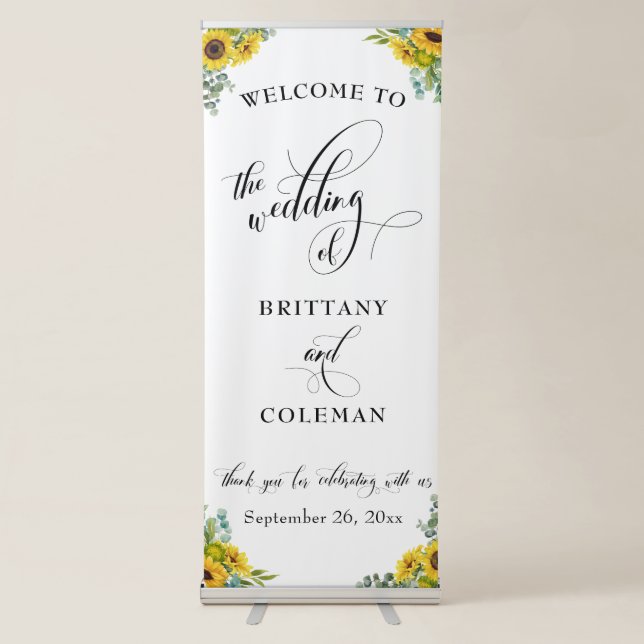 Sunflower Eucalyptus Elegant Wedding Welcome Sign (Front)