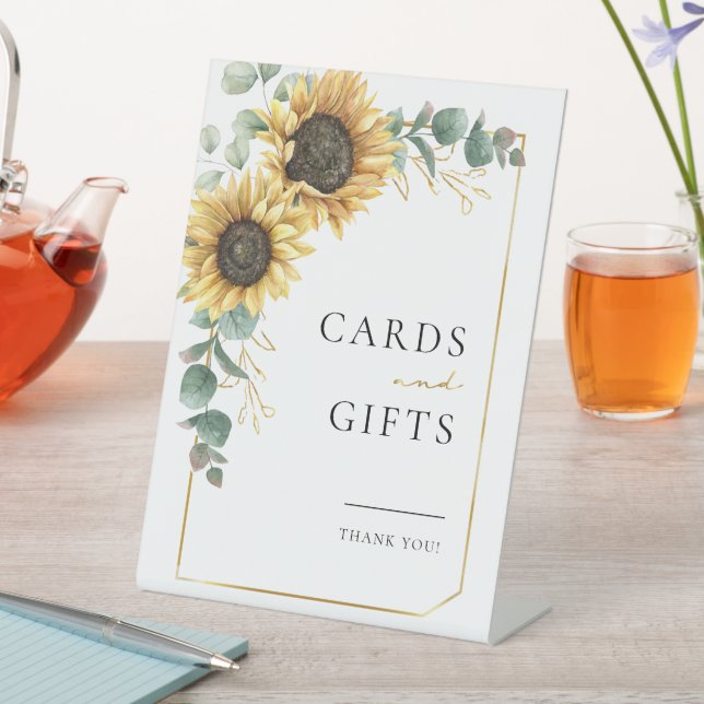 Sunflower Eucalyptus Flora Wedding Cards and Gifts Pedestal Sign (In SItu)