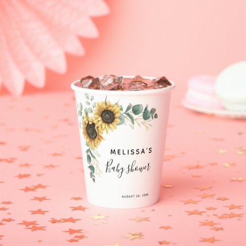 Sunflower Eucalyptus Floral Baby Shower Paper Cups