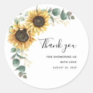 Sunflower Eucalyptus Floral Baby Shower Thank You Classic Round Sticker