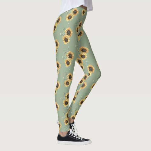 Sunflower Eucalyptus Floral Botanical Leggings