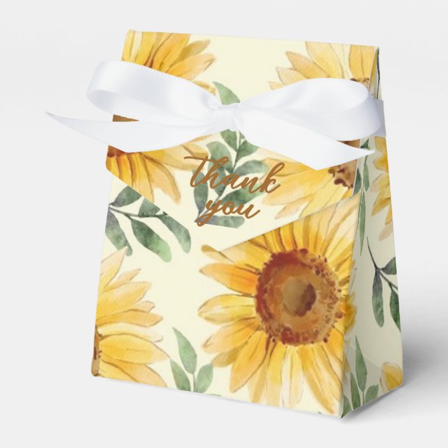 Sunflower Eucalyptus Floral Botanical Wedding Favor Boxes (Front Side)