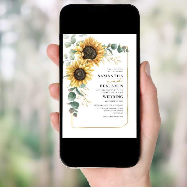 Sunflower Eucalyptus Floral Botanical Wedding Invitation (Front Digital)