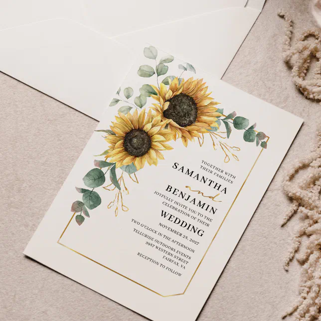 Sunflower Eucalyptus Floral Botanical Wedding Invitation | Zazzle