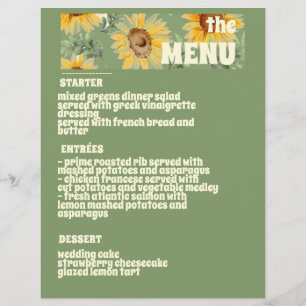 Sunflower Eucalyptus Floral Botanical Wedding Menu
