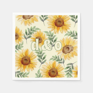 Sunflower Eucalyptus Floral Botanical Wedding Napkins