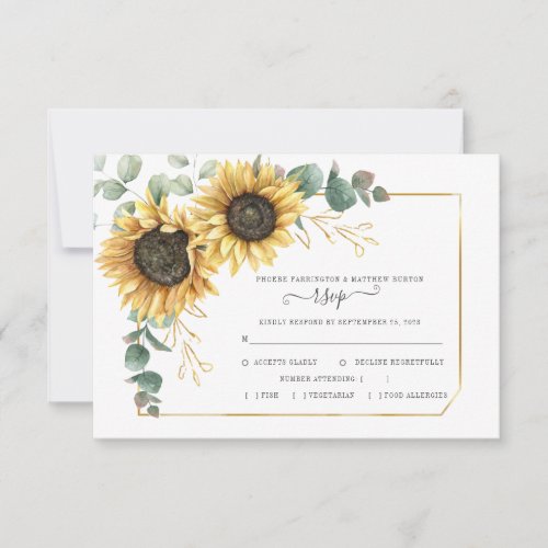 Sunflower Eucalyptus Floral Botanical Wedding RSVP Card