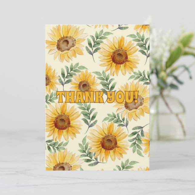 Sunflower Eucalyptus Floral Botanical Wedding Thank You Card (Standing Front)