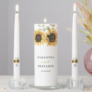 Sunflower Eucalyptus Floral Botanical Wedding Unity Candle Set