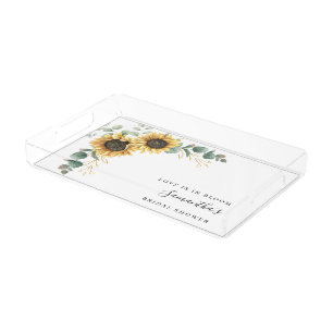 Sunflower Eucalyptus Floral Bridal Shower Acrylic Tray