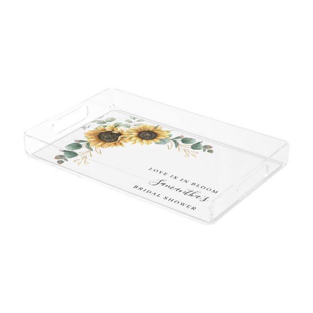 Sunflower Eucalyptus Floral Bridal Shower Acrylic Tray (Angled)