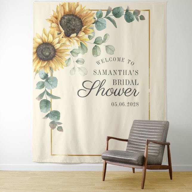 Sunflower Eucalyptus Floral Bridal Shower Backdrop (In Situ)