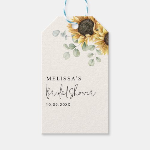 Sunflower Eucalyptus Floral Bridal Shower Gift Tags