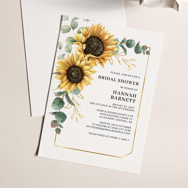 Sunflower Eucalyptus Floral Bridal Shower Invitation (Sunflower Eucalyptus Geometric Bridal Shower Invitation)